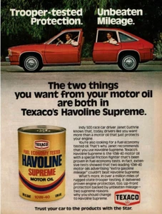 1980 Vintage Print Ad Texaco Havoline Supreme Motor Oil Indy 500 Janet Guthrie - Picture 1 of 2