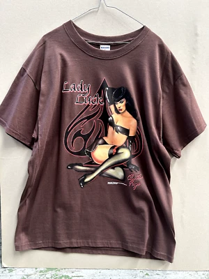 Vintage Bettie Page Stripper Lady Luck Rare Brown T-Shirt Multiple Sizes - image 1 of 4