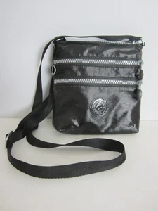 Kipling Keiko Black Glazed Canvas Crossbody Bag Shoulder Zip Pockets Lightweight - Picture 1 of 7