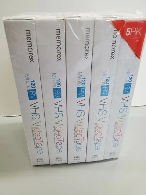 Memorex VHS 视频录像带 5 件装空白 T-120 120 分钟房车录像机全新开箱 — 第 1/4 张图片