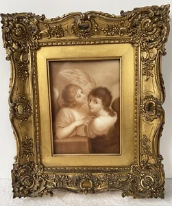An antique framed print of children as angels. Deep gilded frame-Victorian - Picture 1 of 4