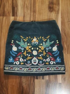 Women’s Small Simplee Floral Embroidered Corduroy Straight Mini Skirt Dark Green - Picture 1 of 13