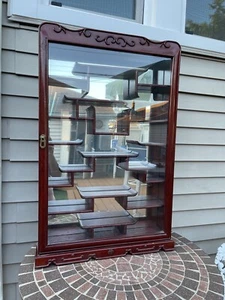 Vintage China cabinet Curio Locking Glass door Wall mount 18 shelves Mirror Back - Picture 1 of 24