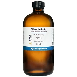 Solución de nitrato de plata (CAS# 7761-88-8) - 0,1 normal como AgNO3 en agua - 500 ml - Imagen 1 de 6