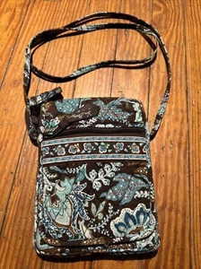 Bolso Bandolera Vera Bradley Acolchado Pequeño Marrón Azul Floral Ranura de Identificación y Bolsillos para Tarjetas - Imagen 1 de 5