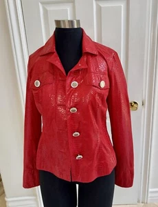 Shiny Red Metallic Jacket w/Decorative Buttons S Small Snakeskin Print | Western - Picture 1 of 11