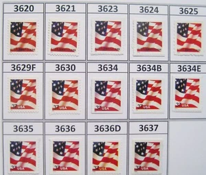 $ 0,37 wehende Flagge Set 14 Bogen & Heft Briefmarken postfrisch Scott's Range 3620 bis 3637 - Bild 1 von 2