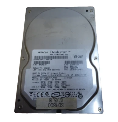 160 GB IDE HITACHI DESKSTAR HDS721616PLAT80 S/N: Z20XEV2J  3,5" #FP4263 - Bild 1 von 3
