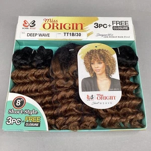 Paquetes cortos de 8"" Deep Wave Black Raíz Miel Marrón Miss Origin mezcla 3 piezas cabello - Imagen 1 de 4
