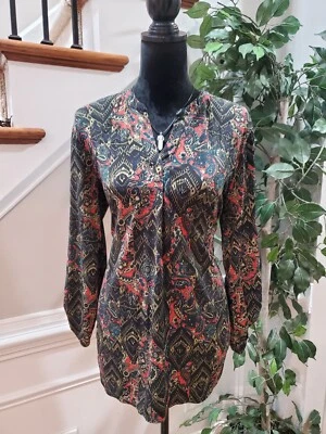 Blusa Top Cato Mujer Multicolor Paisley Poliéster Cuello en V Manga Larga Talla Pequeña Foto 1 de 4