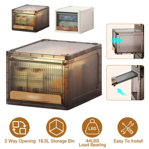 16.5L Stackable Storage Bin Plastic Drawer with Lid Box Closet Shelf Organizer - Picture 1 of 17