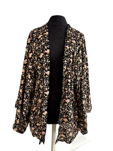 Sim & Sam Kimono Open Front Cardigan Women's Black Floral Pattern L/XL - Picture 1 of 7