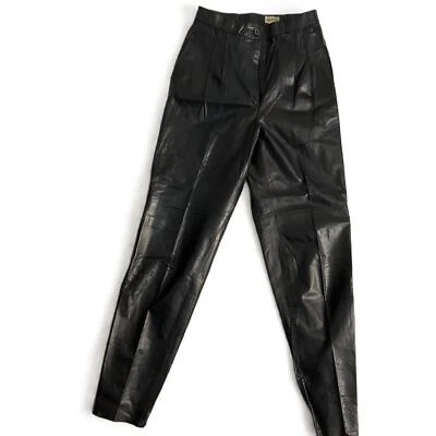 Oleg Cassini Black Leather Highwaisted Vintage Pants Size 12 - Image 1 of 4