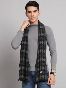 Invierno Unisex 100% Cachemira Abstracto Bufanda de Lana India Hecho Negro Gris - Imagen 1 de 7