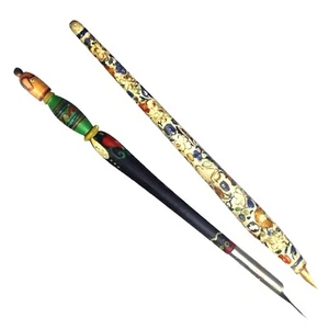 Two antique hand painted novelty writing Dip Pens Schuler & similar C.19th/20thC - Picture 1 of 4