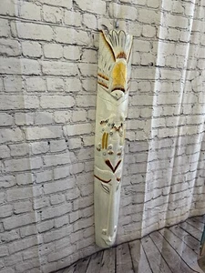 100cm White Gecko Hand Carved Fair Trade Wooden Animal Wall Art Hang Mask - Picture 1 of 9