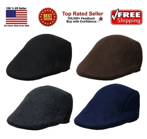 Mens Cotton Blend Solid Color Ivy Cap Gatsby Newsboy Cabbie Winter Warm Hat - Picture 1 of 9