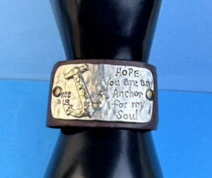 Vintage Leder umwickeltes Manschettenarmband - "Hoffe du bist ein Anker" "Hebr 6:19" - Bild 1 von 12