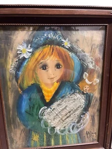 Roger Etienne Big Eyes Original Art GIRL WITH DOLL  1966 Painting - Picture 1 of 2