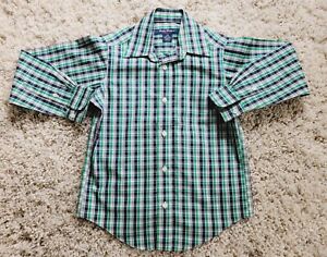 NEW Brooks Brothers Green Blue Non-Iron Plaid Long Sleeve Cotton 100 XS (5-6T)
