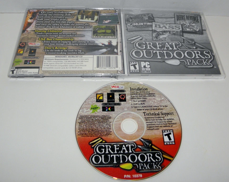 Great Outdoors Pack. Hunting Unlimited, Deers revenge,Bass Fishing  PC 2004 - Image 1 of 1