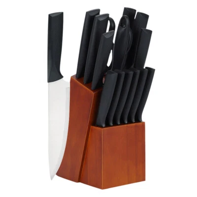 Knife Set, 15-Piece Kitchen Knife Set with Block Wooden German Stainless Steel