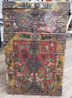 Tibetan Style Painted Polychrome Leather Box Trunk Chest Buddhist Manji Dragon