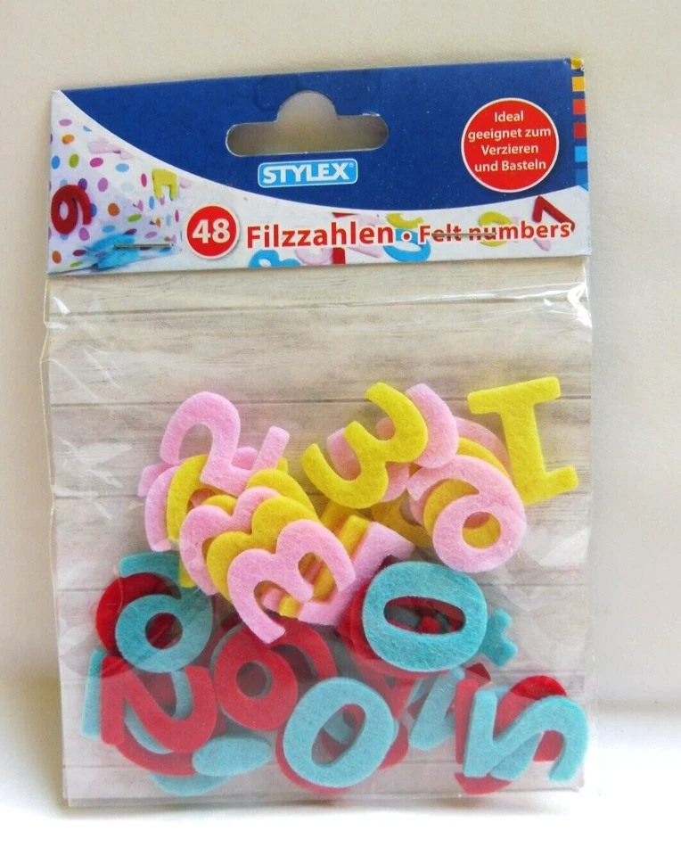 STYLEX Filz-Zahlen bunt gemischt basteln Deko Zahlen Filz
