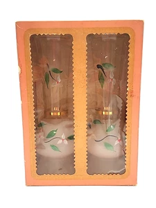 Set of 2 Bartlett Collins Vases Hand Painted Frosted Clear In Original Box 9" - Picture 1 of 24