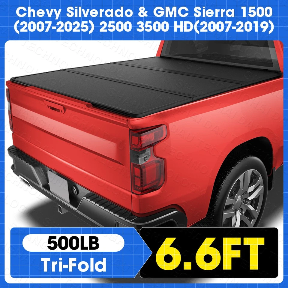 Capa de caçamba rígida 3 dobras 6,6 pés para 2007-2019 GMC Sierra 2500 3500 HD - Imagem 1 de 4