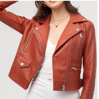 Love Tree Chocolate Brown Faux Leather Moto Jacket Large Biker Vegan - Image 1 of 4