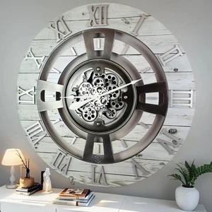 The Gears Uhr ENGLAND LINE WANDUHR RUND 24 ZOLL WEISS LANDHAUS - Bild 1 von 10