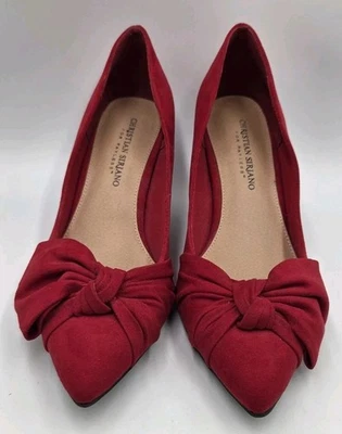 Christian Siriano Mujer Rojo Gamuza Como Lazo Punta Zapatos de salón Talla 8 Usado en Excelente Condición Foto 1 de 4