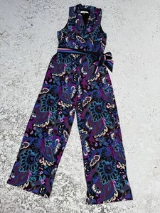 Trina Turk Jumpsuit mit Gürtel Blau Lila Paisley Stretch Damen Größe L - Bild 1 von 8