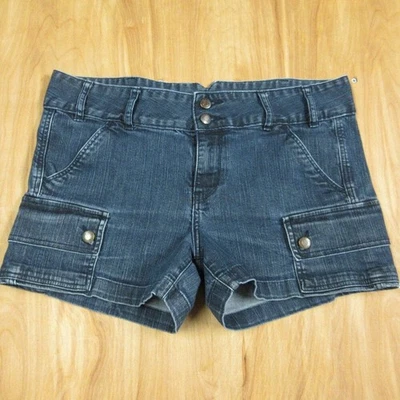 CALVIN KLEIN Cargo Utility Jean Shortie Shorts Sz 12/31 Dark Wash Stretch Denim - Image 1 of 4