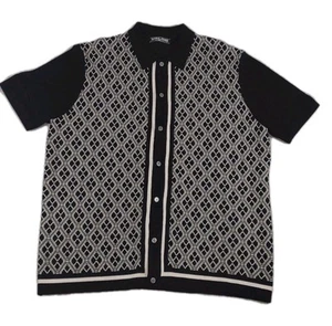 PJ Paul Jones Retro Preppy Knit Button Down Black Casual Short Sleeve Shirt XXL - Picture 1 of 8