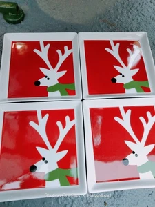 Crate & Barrel Christmas Reindeer Plates, Set Of 4 ~ 6" - Picture 1 of 6