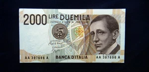 1990 Italy Banknote 2000 lire AAA Marconi UNC GEM first date consecutive - Picture 1 of 3