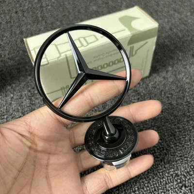 Fit Most Models Mercedes Benz Black Front Hood Ornament Mounted Star Logo Emblem Foto 1 de 4