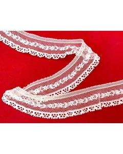 Passamaneria Pizzo Elastico Tulle Rachel Bianco Latte Ricamo Fiorellino Smerlato - Imagen 1 de 3