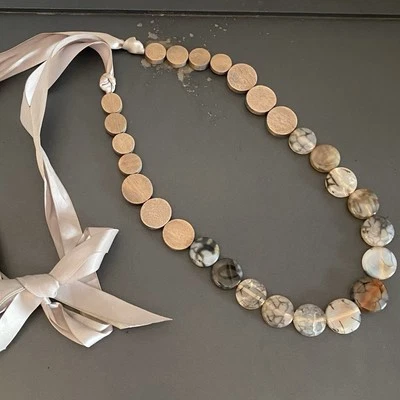 Collar Disco Madera Ágata Cinta Larga Verano Boho Joyería Moda Foto 1 de 4