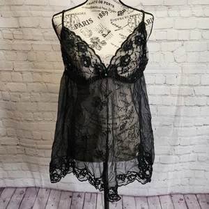 Frederick's of Hollywood Negligee Womens L/XL Black Lace Teddy Babydoll Nighty - Picture 1 of 13