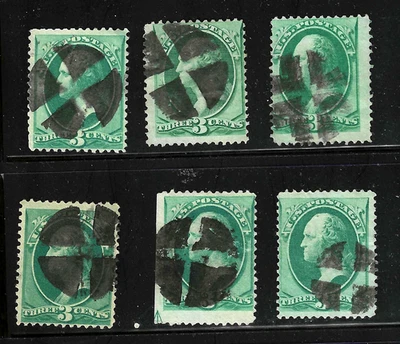 Cross Fancy Cancels Collection 19th Century 3 Cent Washington Banknotes US 1A21 - Image 1 of 3