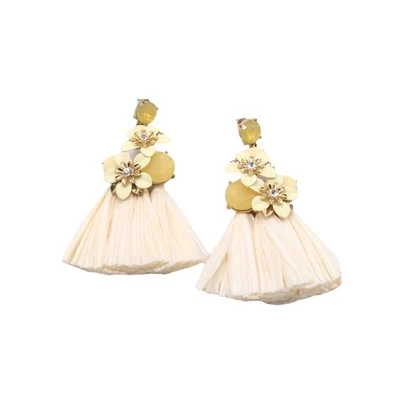 Pendiente borla de estaca floral con cuentas hecho a mano marfil, amarillo y oro Foto 1 de 2