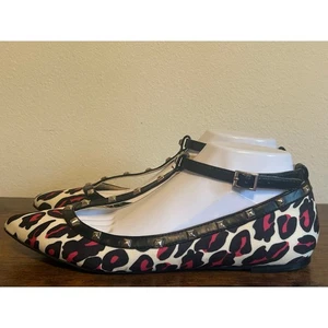 BCBGeneration Ballerinas Hot Pink Leopardenmuster Nieten T-Riemen Größe 10  - Bild 1 von 10