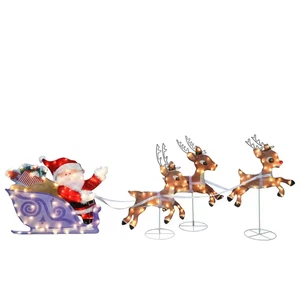Pre-Lit 30in Christmas Sleigh with Reindeer Yard Decoration Outdoor Decor - Picture 1 of 4