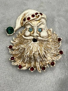 Weihnachtsmann Weihnachts Brosche Emaille weiß rot Strass - Bild 1 von 6