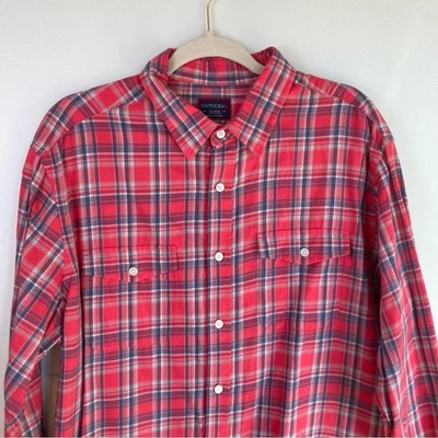 Camisa masculina UnTUCKit XL rosa e azul xadrez algodão com botões trabalho clássico preppy - Imagem 1 de 4