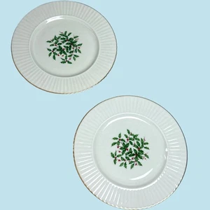 Lenox Holiday Special Essteller Paar 10,25" Stechpalme Beere Goldrand USA - Bild 1 von 4