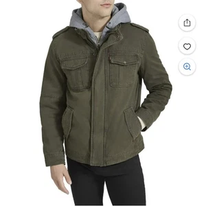 Levis Sherpa Lined Trucker Jacket Olive Green Full Zip Hoodie Men XL NEW $160 - Picture 1 of 16